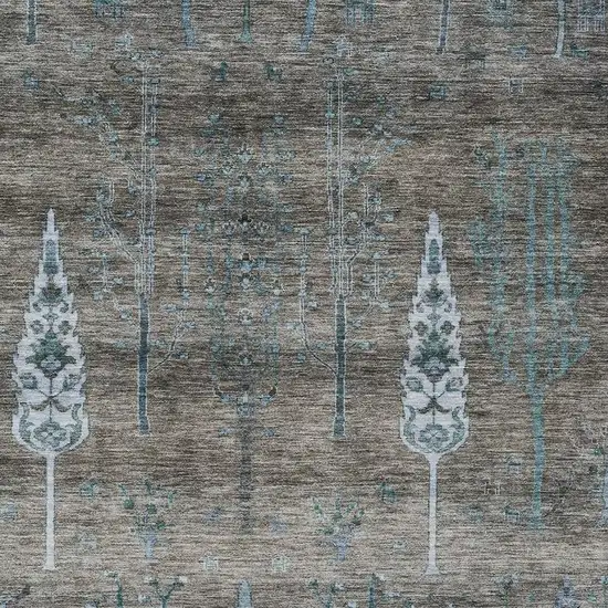 Brown And Teal Blue Floral Washable Indoor Outdoor Area Rug Photo 3