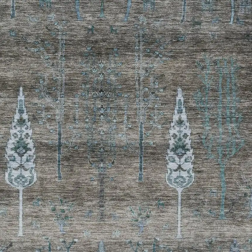 Brown And Teal Blue Floral Washable Indoor Outdoor Area Rug Photo 3