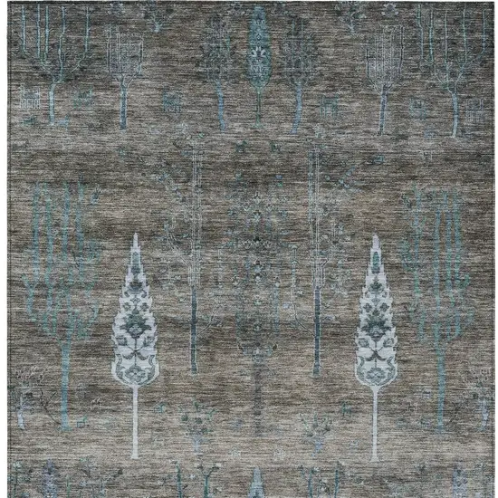 Brown And Teal Blue Floral Washable Indoor Outdoor Area Rug Photo 9