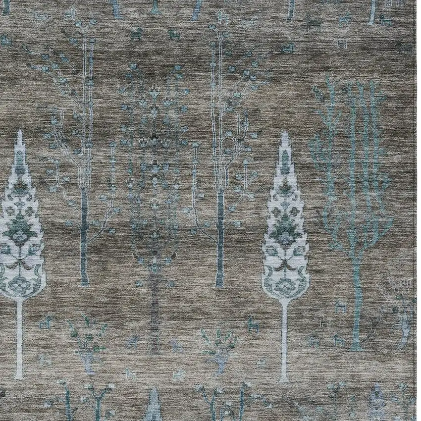 Brown And Teal Blue Floral Washable Indoor Outdoor Area Rug Photo 9