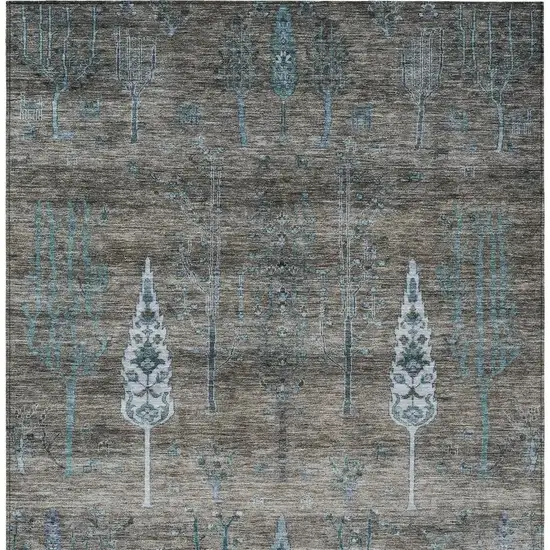 Brown And Teal Blue Floral Washable Indoor Outdoor Area Rug Photo 4