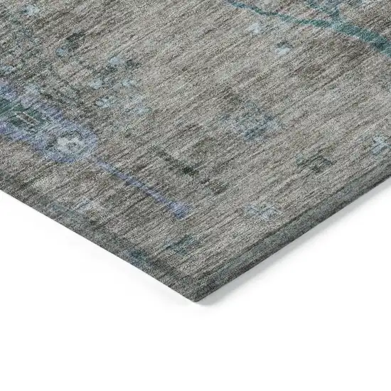 Brown And Teal Blue Floral Washable Indoor Outdoor Area Rug Photo 9