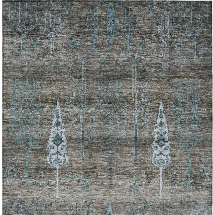 Brown And Teal Blue Floral Washable Indoor Outdoor Area Rug Photo 9