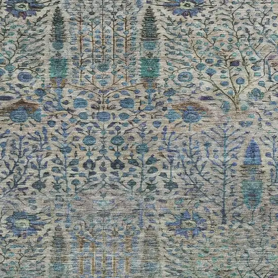 Brown And Teal Blue Floral Washable Indoor Outdoor Area Rug Photo 3