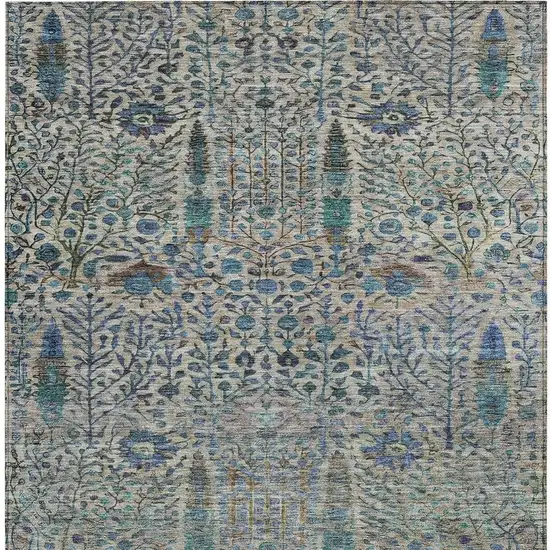 Brown And Teal Blue Floral Washable Indoor Outdoor Area Rug Photo 3