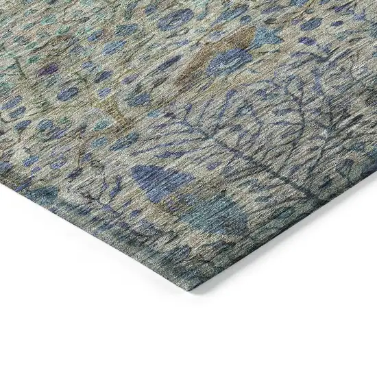 Brown And Teal Blue Floral Washable Indoor Outdoor Area Rug Photo 9