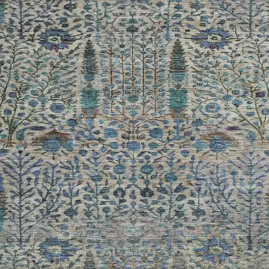 Brown And Teal Blue Floral Washable Indoor Outdoor Area Rug Photo 3