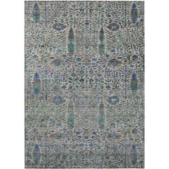 Brown And Teal Blue Floral Washable Indoor Outdoor Area Rug Photo 8