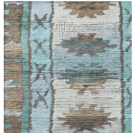 Brown And Teal Blue Tribal Washable Indoor Outdoor Area Rug Photo 9