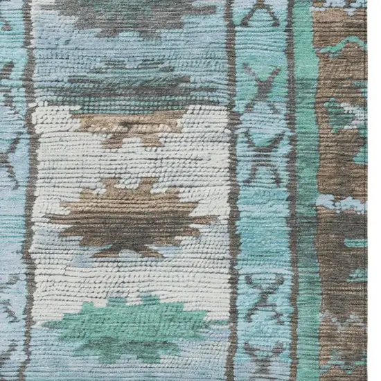 Brown And Teal Blue Tribal Washable Indoor Outdoor Area Rug Photo 6