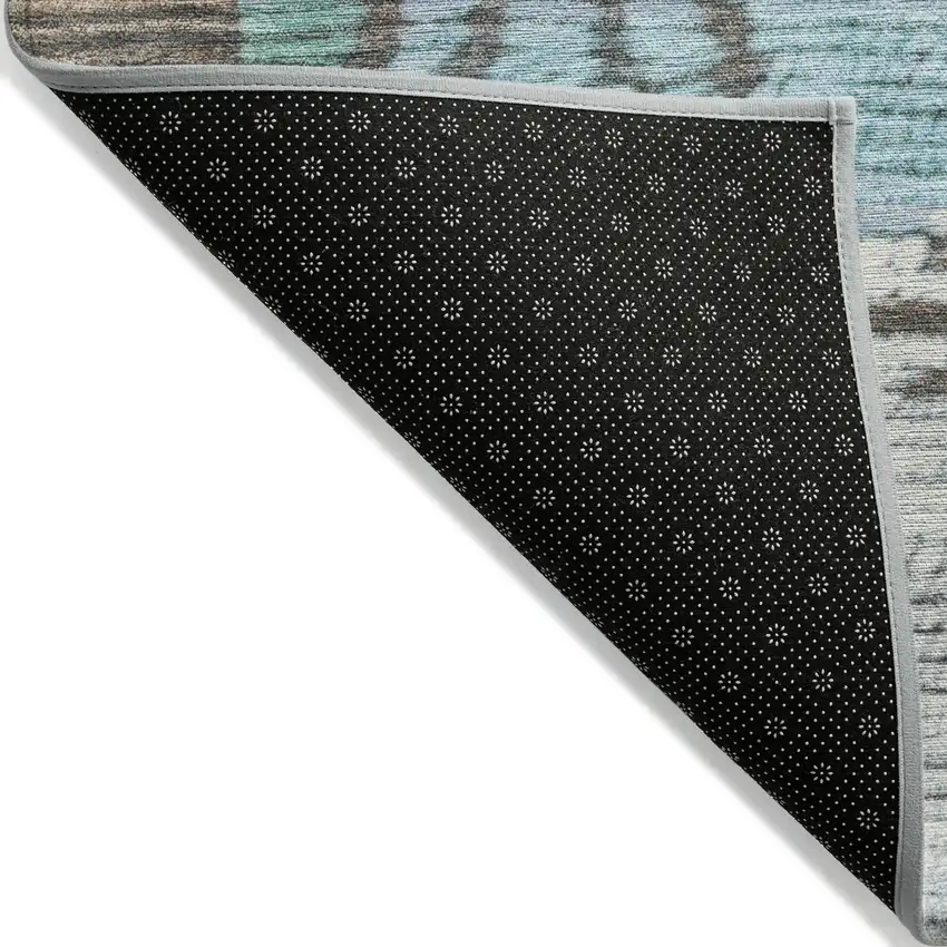 Brown And Teal Blue Tribal Washable Indoor Outdoor Area Rug Photo 8