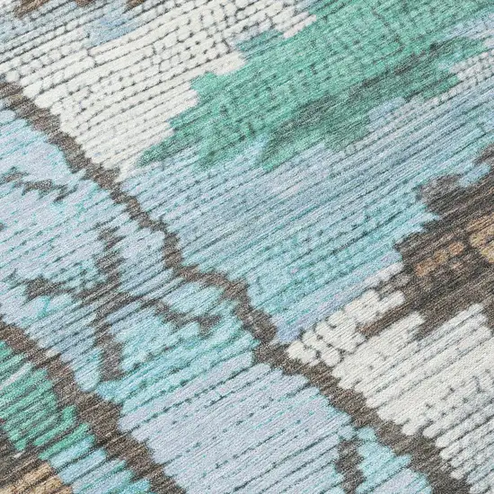 Brown And Teal Blue Tribal Washable Indoor Outdoor Area Rug Photo 9