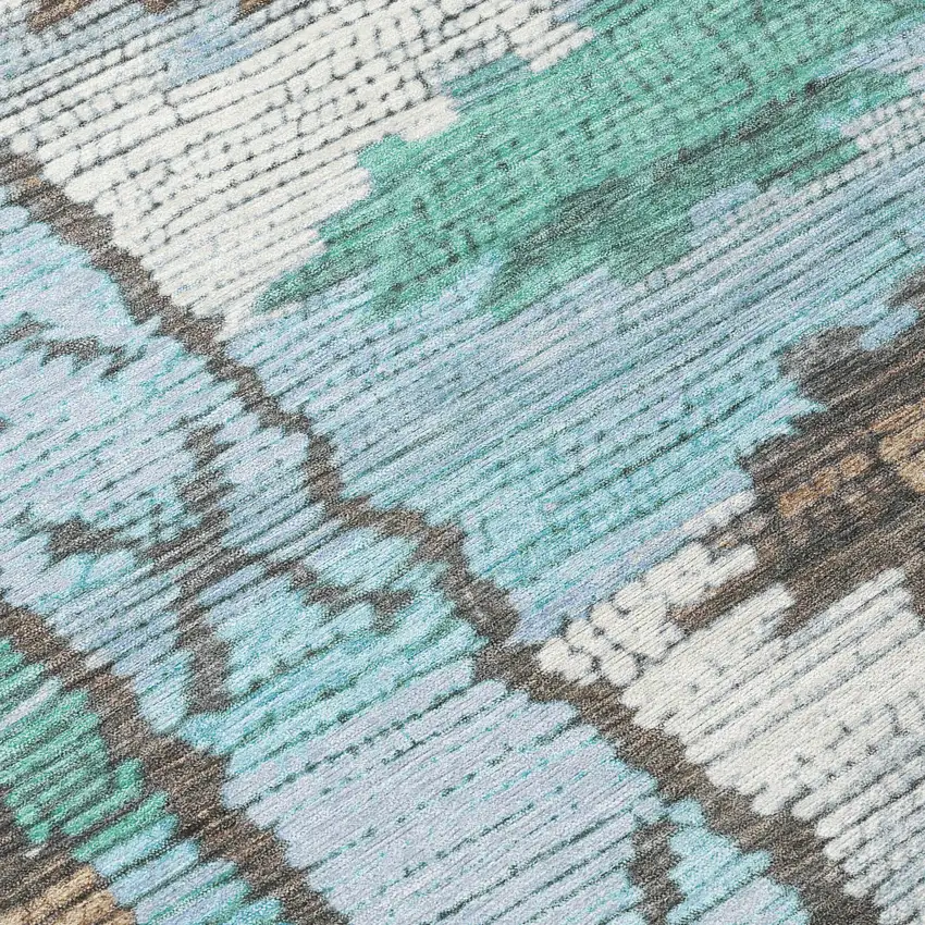 Brown And Teal Blue Tribal Washable Indoor Outdoor Area Rug Photo 9