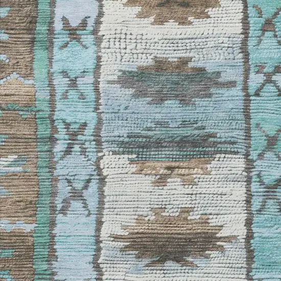 Brown And Teal Blue Tribal Washable Indoor Outdoor Area Rug Photo 3