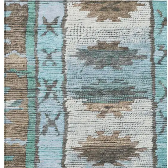 Brown And Teal Blue Tribal Washable Indoor Outdoor Area Rug Photo 9