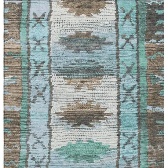 Brown And Teal Blue Tribal Washable Indoor Outdoor Area Rug Photo 9