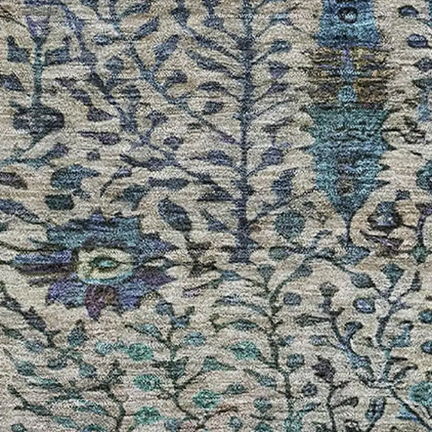 Brown And Teal Floral Vines Washable Area Rug With UV Protection Photo 3