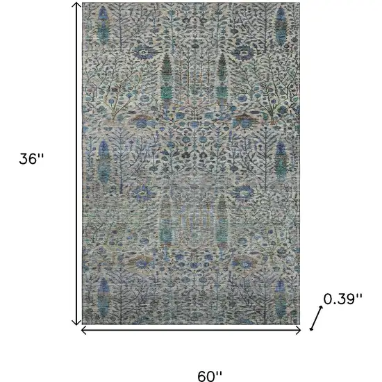 Brown And Teal Floral Vines Washable Area Rug With UV Protection Photo 9