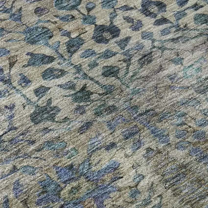 Brown And Teal Floral Vines Washable Area Rug With UV Protection Photo 8