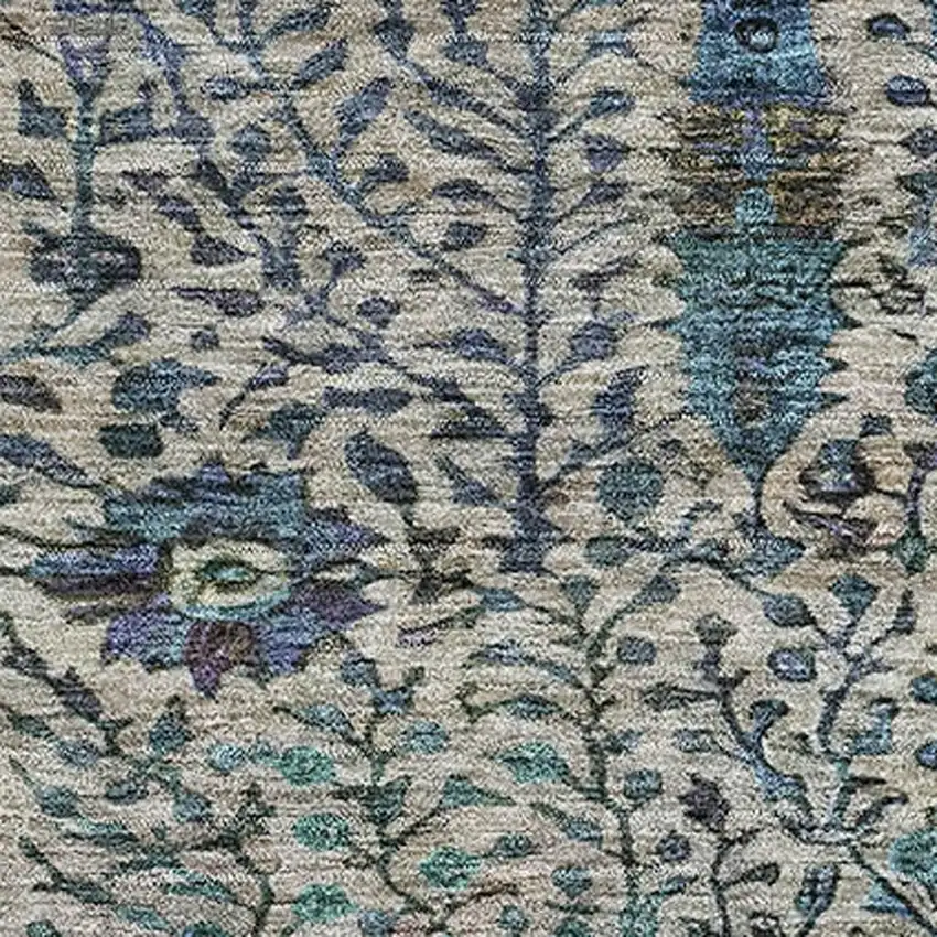 Brown And Teal Floral Vines Washable Area Rug With UV Protection Photo 3