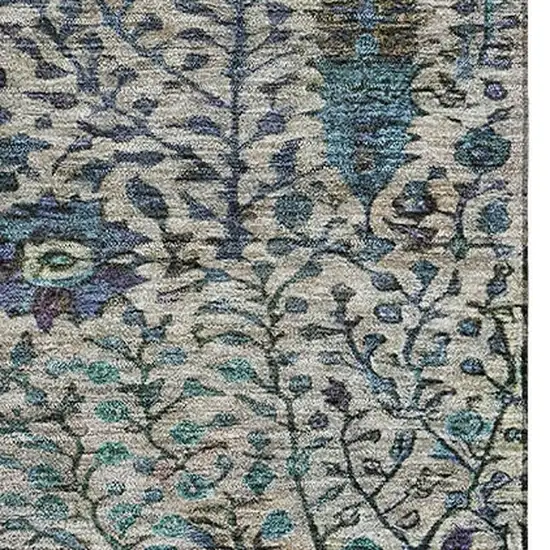 Brown And Teal Floral Vines Washable Area Rug With UV Protection Photo 3