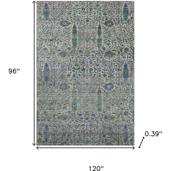 Brown And Teal Floral Vines Washable Area Rug With UV Protection Photo 9