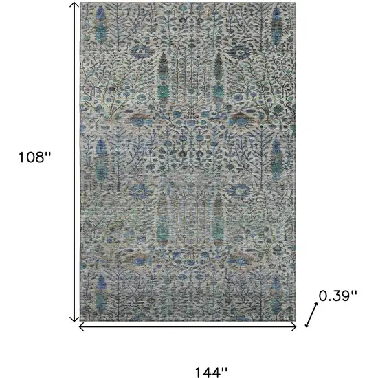 Brown And Teal Floral Vines Washable Area Rug With UV Protection Photo 8