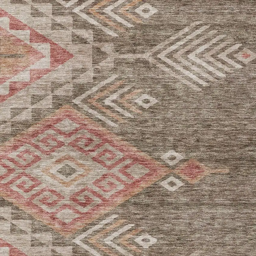Brown And Terra Cotta Southwestern Washable Indoor Outdoor Area Rug Photo 6