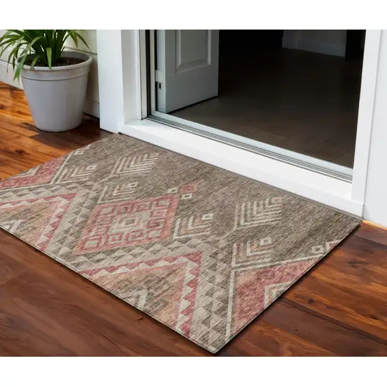 Brown And Terra Cotta Southwestern Washable Indoor Outdoor Area Rug Photo 1