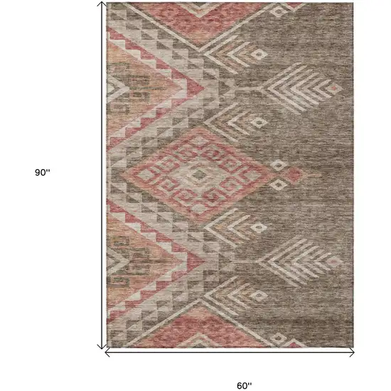 Brown And Terra Cotta Southwestern Washable Indoor Outdoor Area Rug Photo 8