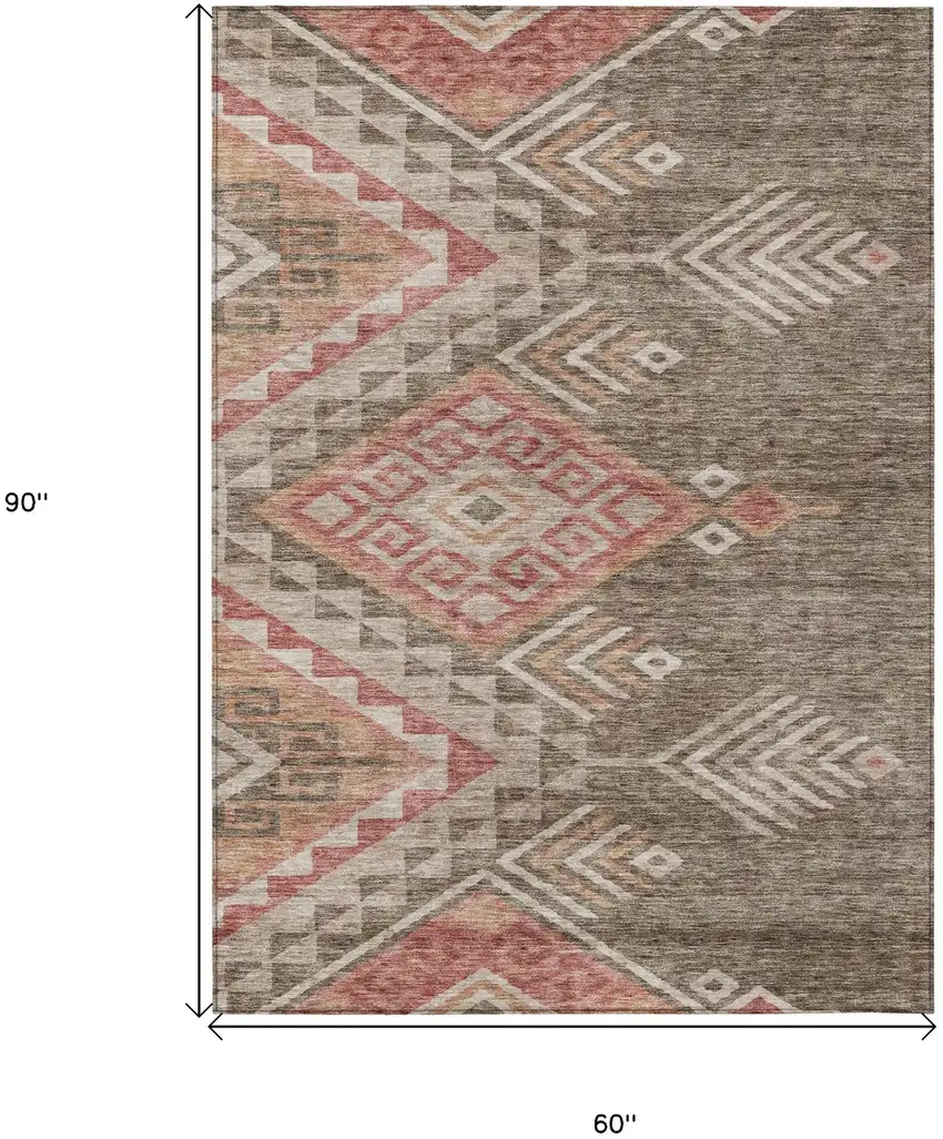 Brown And Terra Cotta Southwestern Washable Indoor Outdoor Area Rug Photo 8