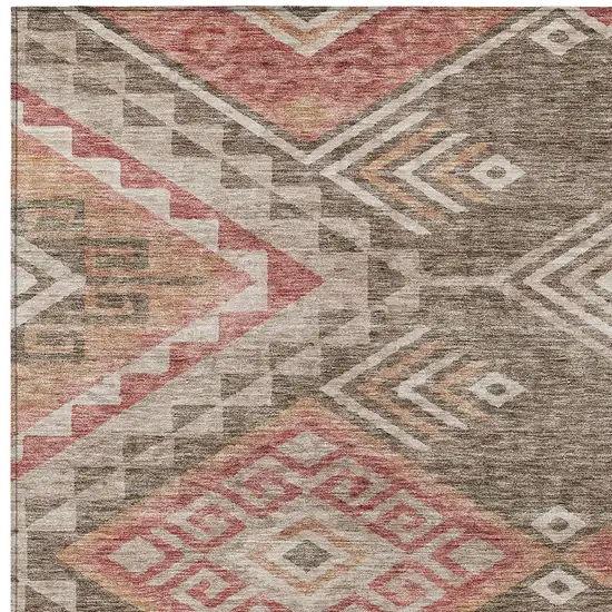 Brown And Terra Cotta Southwestern Washable Indoor Outdoor Area Rug Photo 6
