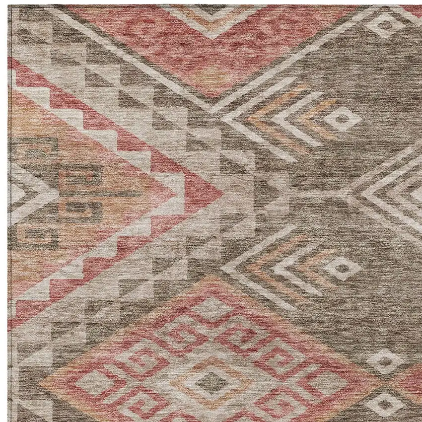 Brown And Terra Cotta Southwestern Washable Indoor Outdoor Area Rug Photo 6