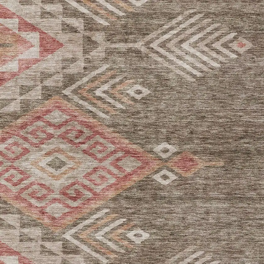 Brown And Terra Cotta Southwestern Washable Indoor Outdoor Area Rug Photo 6