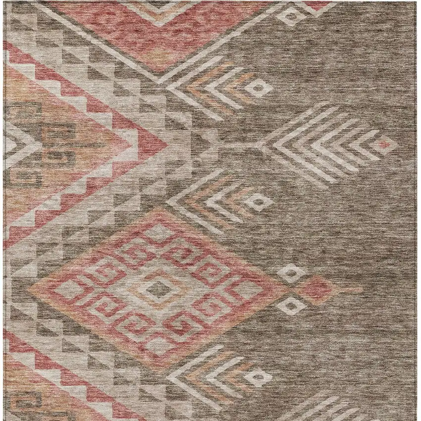 Brown And Terra Cotta Southwestern Washable Indoor Outdoor Area Rug Photo 7