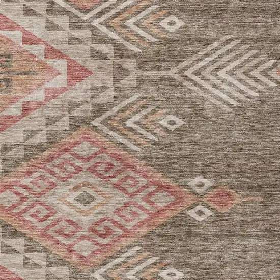 Brown And Terra Cotta Southwestern Washable Indoor Outdoor Area Rug Photo 6