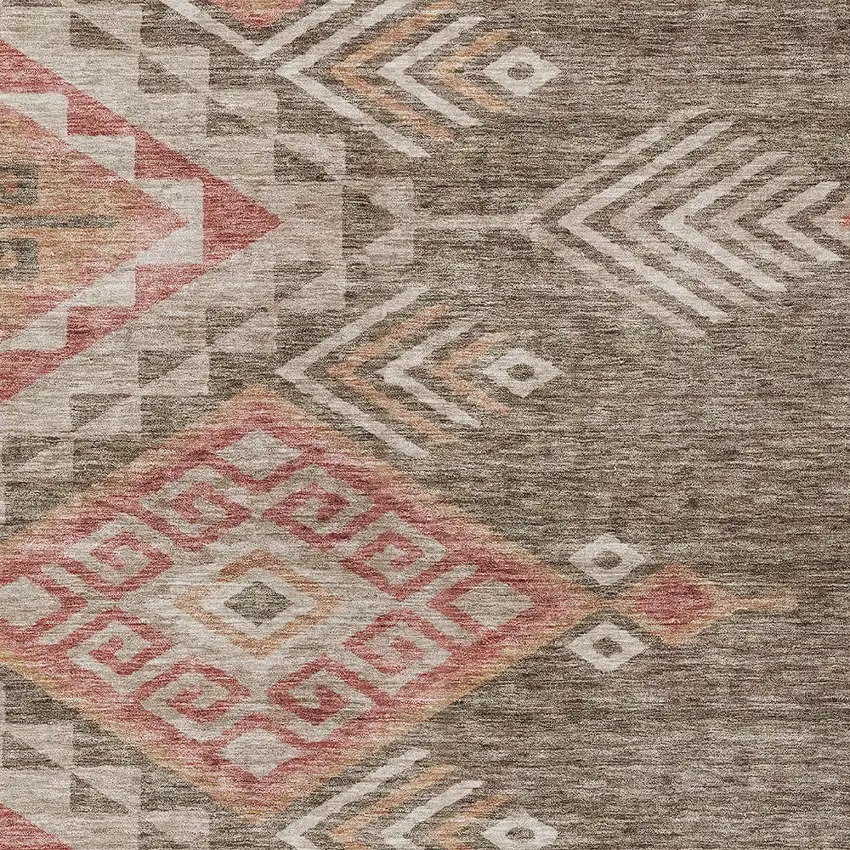 Brown And Terra Cotta Southwestern Washable Indoor Outdoor Area Rug Photo 6