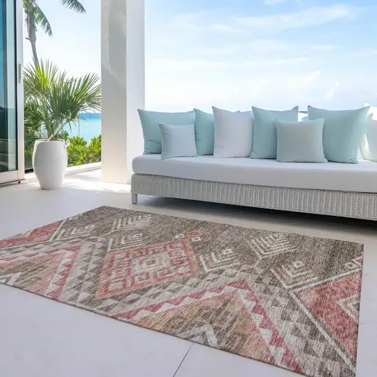 Brown And Terra Cotta Southwestern Washable Indoor Outdoor Area Rug Photo 8