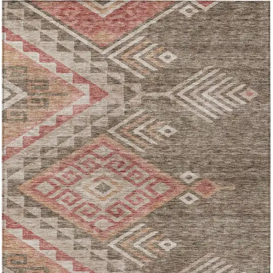 Brown And Terra Cotta Southwestern Washable Indoor Outdoor Area Rug Photo 7