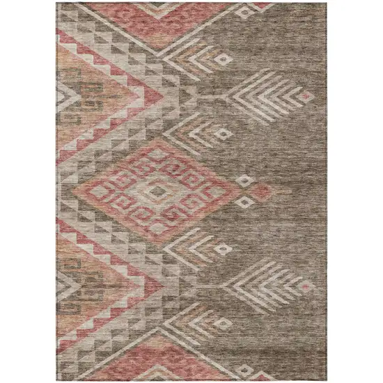 Brown And Terra Cotta Southwestern Washable Indoor Outdoor Area Rug Photo 2
