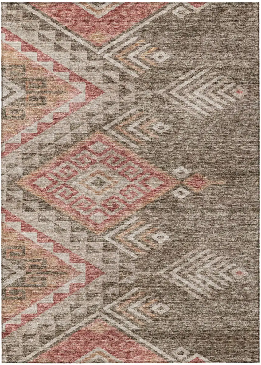 Brown And Terra Cotta Southwestern Washable Indoor Outdoor Area Rug Photo 2