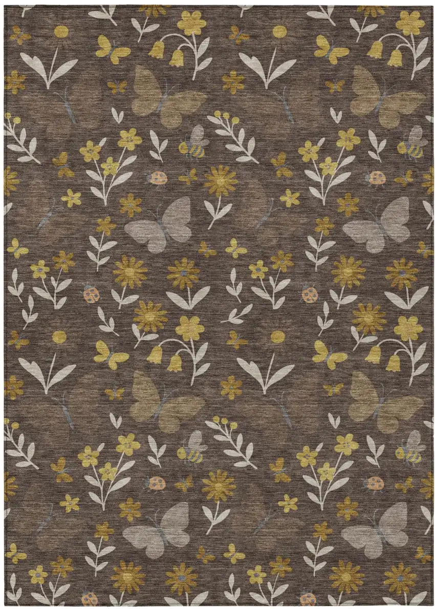 Brown And Walnut Abstract Washable Indoor Outdoor Area Rug Photo 1