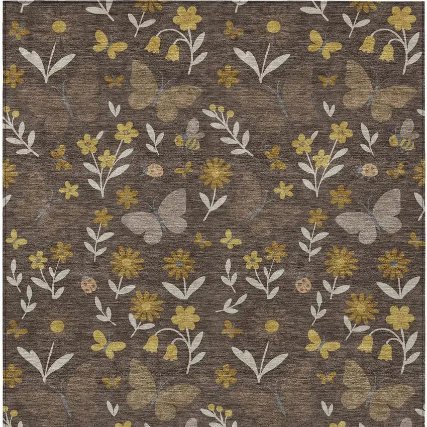 Brown And Walnut Abstract Washable Indoor Outdoor Area Rug Photo 3