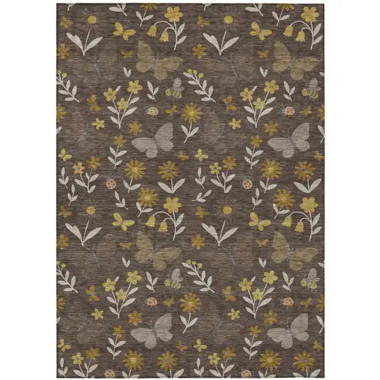 Brown And Walnut Abstract Washable Indoor Outdoor Area Rug Photo 1