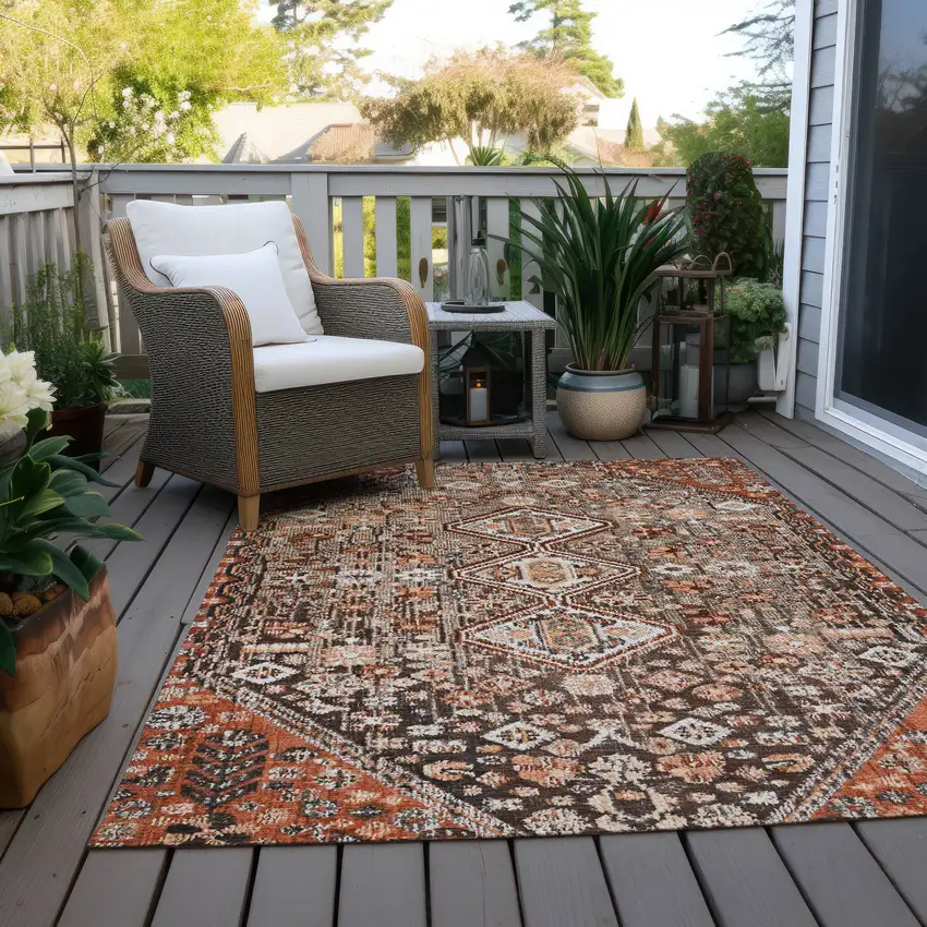 Brown And Wheat Aztec Washable Indoor Outdoor Area Rug Photo 8