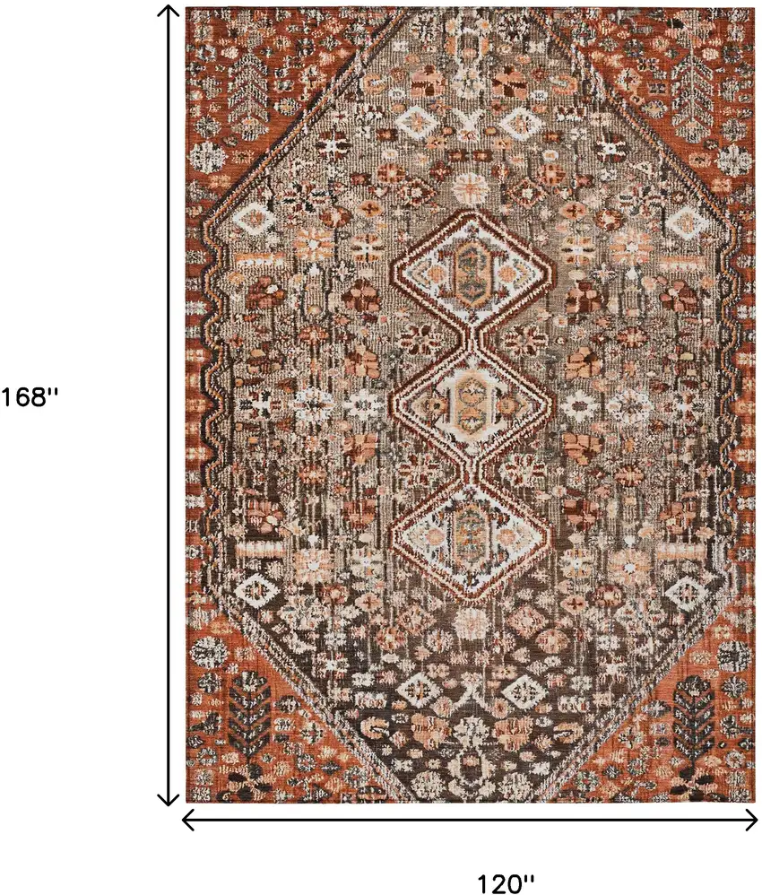 Brown And Wheat Aztec Washable Indoor Outdoor Area Rug Photo 9
