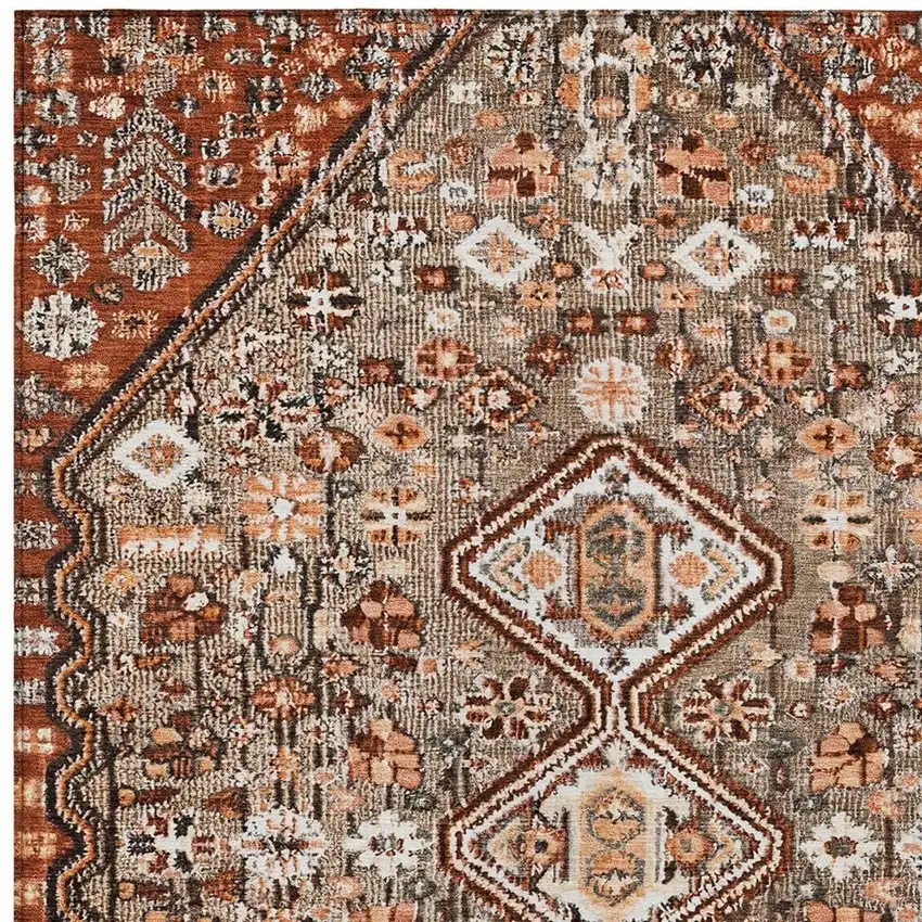 Brown And Wheat Aztec Washable Indoor Outdoor Area Rug Photo 3