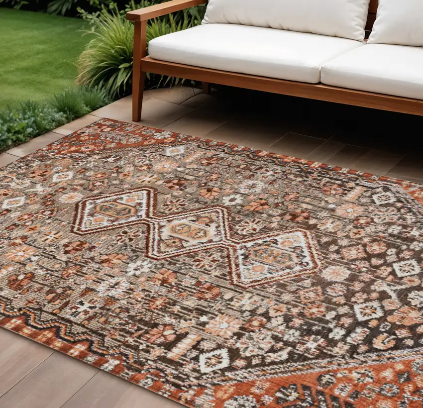 Brown And Wheat Aztec Washable Indoor Outdoor Area Rug Photo 2