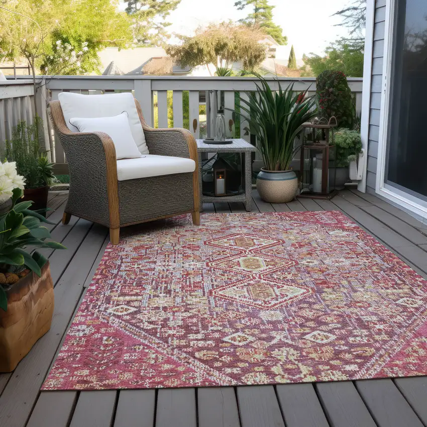Brown And Wheat Aztec Washable Indoor Outdoor Area Rug Photo 8
