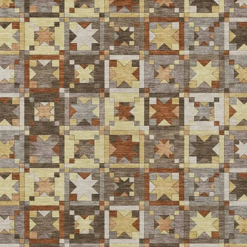 Brown And Wheat Patchwork Washable Indoor Outdoor Area Rug Photo 3